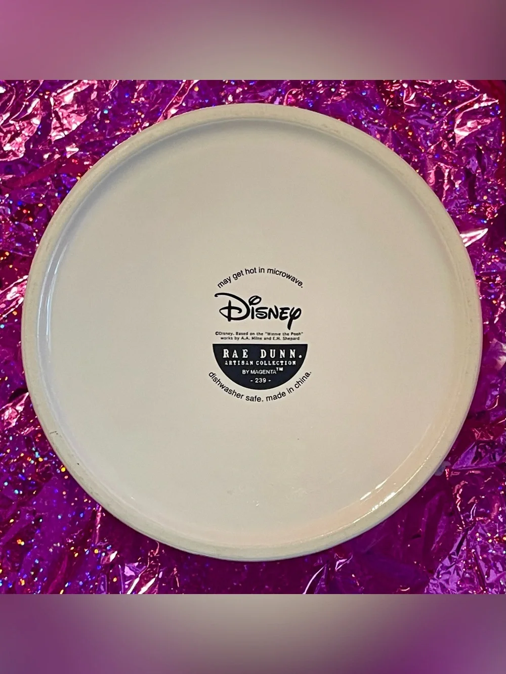 Rae Dunn Disney Winnie the Pooh & Friends White Pet Bowl with Black etched New!